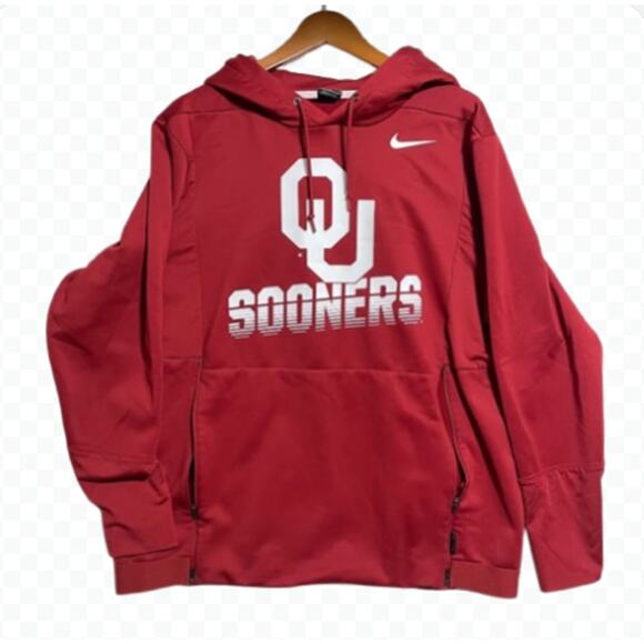 Nike Men's‎ Dri-FIT Oklahoma Sooners Crimson Red Pullover Hoodie - Size L - Picture 1 of 5